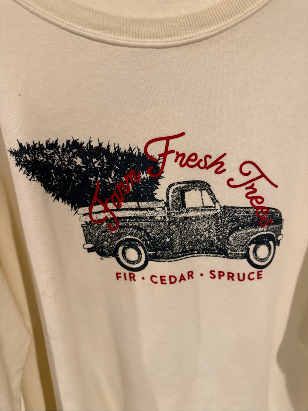 Christmas Fresh Trees Graphic women’s sweatshirt - Cream with Red & Black Print